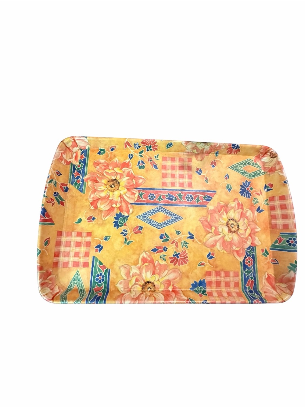 Vintage Mebel Floral Pattern Serving Tray in Yellow Made in Italy